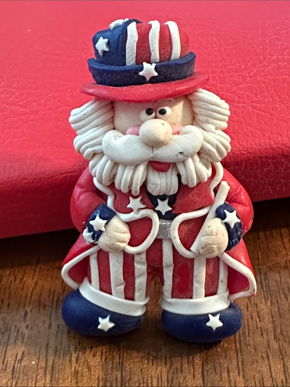 Vintage 80s/90s Handmade Polymer Clay Uncle Sam Figural Pin